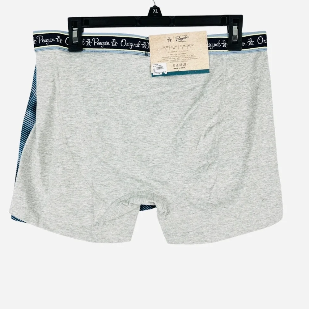 Original Penguin Men's 2-Pack Cotton Stretch Gray Blue Boxer Briefs Size XL NWT